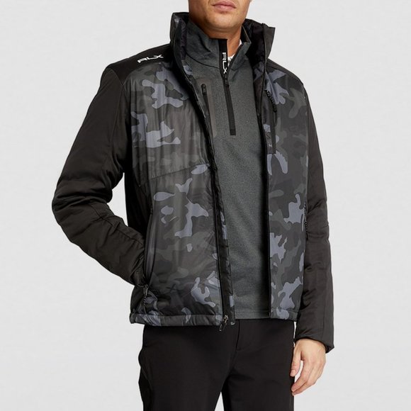 RLX Ralph Lauren Padded Black Camo Hooded Water Repellent Golf 